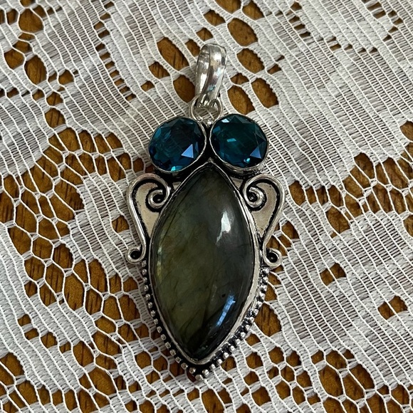 Sterling Silver Jewelry 925 Labradorite Gemstone Pendant London Blue Topaz - Picture 11 of 13